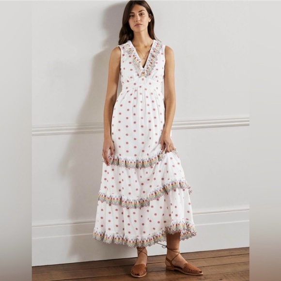 Boden Dresses & Skirts - Boden white broderie ruffle embroidered maxi dress